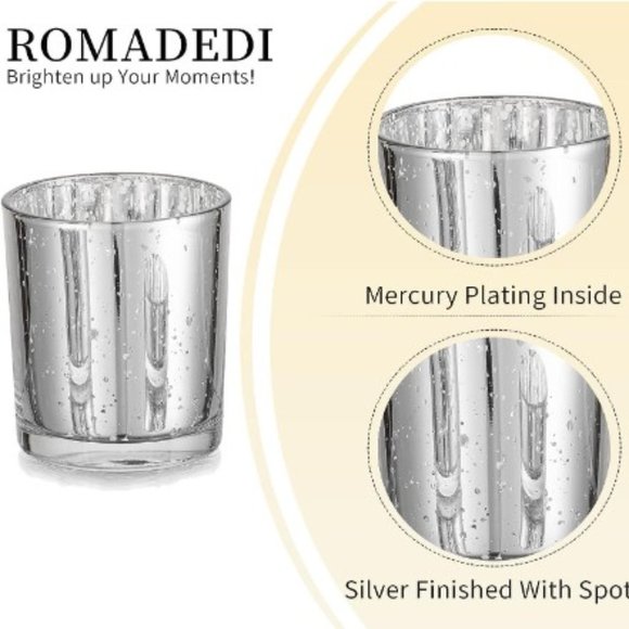 6 pc / 3 sizes - Silver Mercury Glass Tealight / Votive Candle Holder Set - Picture 2 of 9